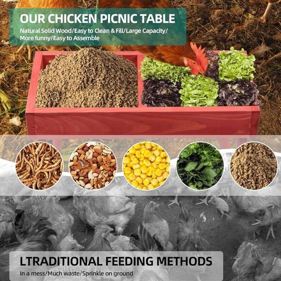 Chicken Picnic Table Red - Picture 3 of 8